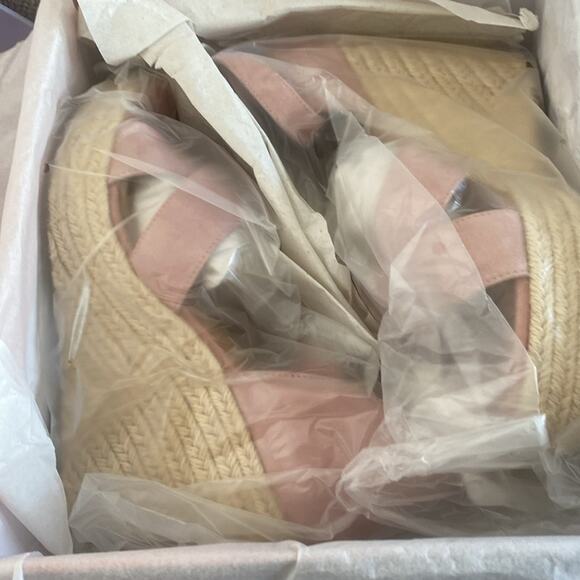 Lisa Vicky Gemi V Dusty Pink Kid Suede Wedge Espadrille Heel Sandal - Picture 9 of 13